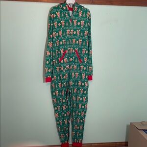Disney Parks Christmas Gingerbread Mickey Minnie One Piece Pajamas NWT XL